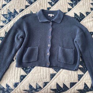 Madewell slate blue 100% cotton chunky knit collared sweater - size L
